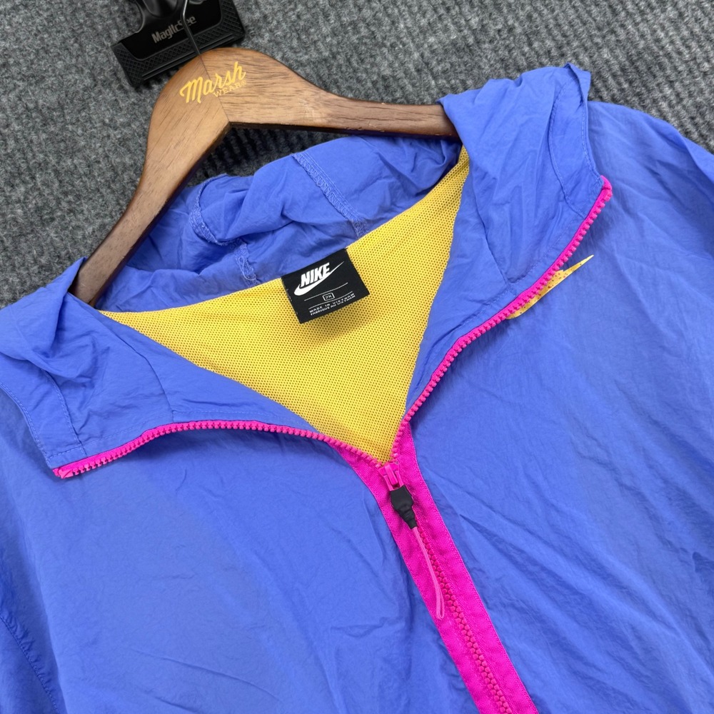 Nike Windbreaker Jacket Womens 2X Blue Good Colorblock Hooded Mesh Lined Zip